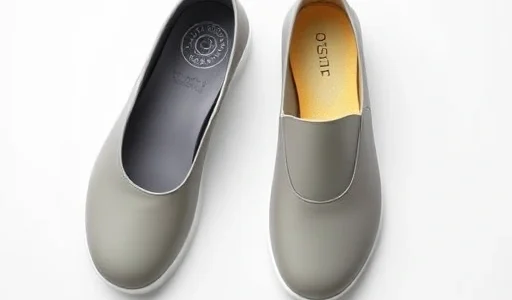 A pair of modern orthopedic shoes on a white background, showing supportive insoles, arch support, and breathable materials, designed for comfort and foot health, minimalist product photography style