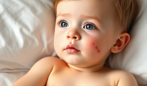 A child with mild chickenpox rash on face and arms, lying in bed with a blanket, soft natural lighting, medical illustration style, calm and reassuring atmosphere