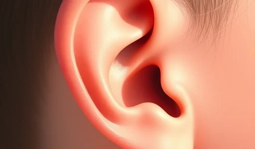 A close-up illustration of healthy human ears with soft natural lighting, showing the outer ear structure in detail, gentle skin texture, and subtle shadows to emphasize anatomy, no medical tools or symbols, peaceful and clean aesthetic