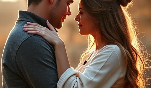 A romantic and intimate scene of two people embracing softly in warm natural light, conveying emotional connection and tenderness, subtle expressions of affection, no explicit content, focus on warmth and closeness