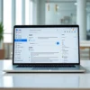 A modern Russian corporate email system interface displayed on a sleek laptop screen, showing a clean, professional dashboard with Cyrillic labels for 'Inbox', 'Sent', 'Drafts', and 'Calendar', subtle corporate branding with muted blue and gray tones, minimalistic design, soft ambient office lighting in the background, no visible text in English, no logos of foreign companies, no pop-ups or advertisements