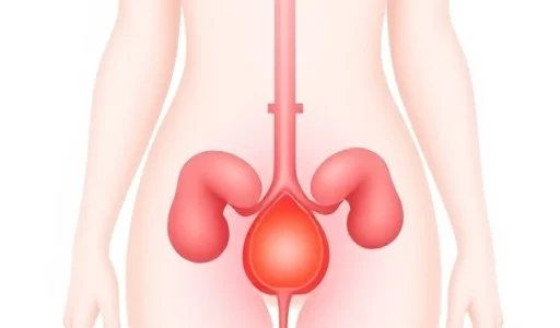A calm, educational medical illustration showing a female anatomical diagram focusing on the urinary tract — bladder, urethra, and kidneys — with subtle visual indicators of inflammation (soft red glow) in the bladder area, set against a clean white background, minimalist style, no text, no labels, no symbols, no people, no clothing, no medical equipment, just the internal anatomy in soft, natural tones