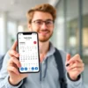 A modern traveler holding a smartphone displaying flight prices for Sochi to Samara route, with a calendar showing flexible dates, an airplane icon, and subtle visual hints of savings like a downward arrow or coin symbols, all in a clean, minimalist flat design style suitable for a travel tips article